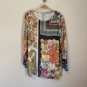 Soft Surroundings Tunic Ashbury Velvet Floral Patchwork Boho Art to Wear L